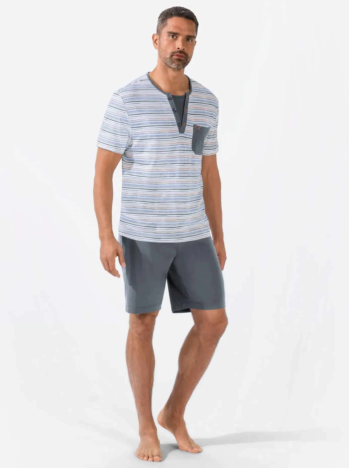 Schlafanzug WÄSCHEPUR, Herren, Gr. 56/58, blau (anthrazit, marine), 100% Baumwolle, Homewear-Sets Schlafanzug