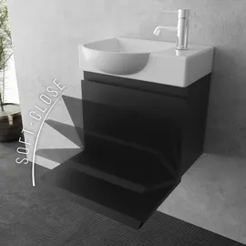 Alpenberger Waschtisch mit Unterschrank | Keramik Waschbecken Badunterschrank vormontiert | Badmöbel Set mit Soft-Close-Funktion Badezimmer