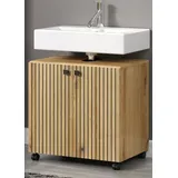 Furn.Design Waschbeckenunterschrank Bliss (Badschrank in Evoke Eiche mit schwarz, 60 cm) auf Rollen beige