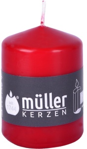 Müller Kerzen Stumpenkerze, karminrot, Hochwertige Stumpenkerze mit gleichmäßigen Abbrand, 1 Packung = 6 Stück, (Ø x H): 57 x 80 mm