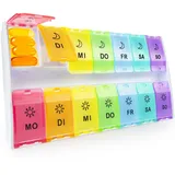 Tablettenbox 7 Tage Große Fächer, Pillendose 14 Tage 2 Fächer, Morgens Abends Medikamentenbox 14 Fächer mit Scharnierdeckel-Design, Tabletten Organizer für Fischöl, Nahrungsergänzungsmittel