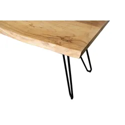 Sitzbank Baumkante 140 cm natur massiv Akazie Hairpin-Gestell schwarz