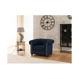 S-Style Chesterfield Sessel Cleo Blink Samt 104 x 72 x 0 cm Blau