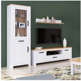 Homestyle4u Vitrine Highboard Weiß Kommode Wohnzimmerschrank Holz Eiche