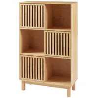 [en.casa] en.casa Bücherregal, »Ypäjä« mit Schiebetüren 6 Ablagefächer Bambus 126x76x32,5cm beige