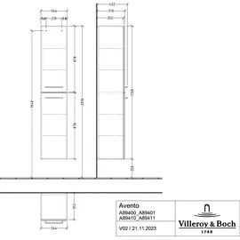 Villeroy & Boch Avento Hochschrank, 2 Türen, A89400VE,