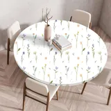 Highdi 3D Elastische Tischdecke Rund wasserdichte, Tischdecke Outdoor Round Blümchenmuster Spanntischdecke mit Gummizug für Esszimmer, Küche und Picknick (90cm,Pflanzenblätter)