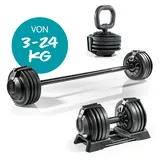 Hantelset 3-in-1 Hantel Langhantel Kurzhantel Kettlebell Gewichte Hantelscheiben