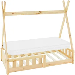 Kinderbett+Matratze Matratzenschoner Rausfallschutz Kiefernholz Natur 70x140 cm