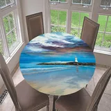 Morbuy Rund Tischdecke Elastisch, 3D Gemälde Rund Tischdecken Wasserdicht Lotuseffekt Abwaschbar Abwischbar Tischtuch für Dekoration Küchentisch Garten Outdoor (Durchmesser 110cm,Leuchtturm)