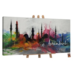 YS-Art Gemälde Istanbul, Architektur, Leinwandbild Skyline Istanbul Bunt weiß 140 cm x 70 cm x 4 cm