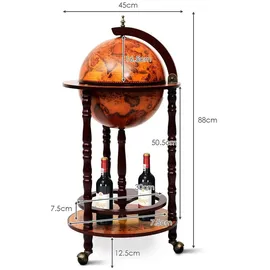 Costway Globus Bar, Barwagen Minibar Weinregal mit Rollen Braun