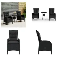 vidaXL 3 tlg. Garten Bistro Set Poly Rattan Schwarz - Bistro-Set - Bistro-Sets - Garten-Bistro-Set - Terrassenmöbel-Set - Schwarz