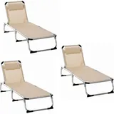 3er-set Gartenliege Alu 4-fach Verstellbar Faltbar Ergonomisch, Netzstoff Beige 170x60x76cm Für Garten & Terrasse