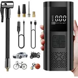 OKWISH Luftpumpe Auto Luftkompressor Reifenpumpe Elektrischer Kompressor Fahrradpumpe (mit 4 Düsen LED Taschenlampe Funktion maximal 150 PSI/10Bar, 1-tlg., digital Reifendruckmesser, LCD Bildschirm, automatisch, 6000mAh Akku), Tragbar mit LED-Licht für Autoreifen Motorrad Auto Fahrrad Reifen usw schwarz