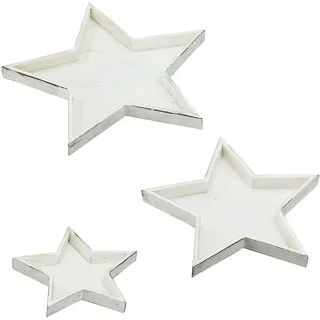 Cepewa 3er Set „Stern“ Dekoteller in 3 Größen weiß Adventsteller Weihnachtsteller (1 x 3er Set Dekoteller weiß)