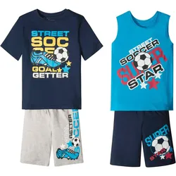 bonprix T-Shirt + Tanktop + Bermudas (4-tlg. Set), blau, 164, Viskose