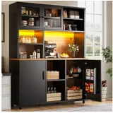 REDOM Hochschrank Standvitrine mit LED-Beleuchtung (mit Stauraum, 4 Sitzelementen, 2 Fußhockern, Kissen und Chenille-Bezug auf Massivholzrahmen., 1-St., 120 × 40 × 185 cm) schwarz 40 cm x 185 cm x 120 cm
