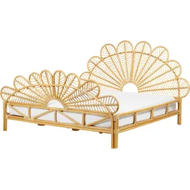 Beliani Bett Rattan Hellbraun Naturmaterialien, 180x200 cm