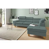 exxpo - sofa fashion Ecksofa »Enya, aufwendige Detailverarbeitung, hoher Sitzkomfort, bequem, L-Form«, mit Kopfteilverstellung, wahlweise Bettfunktion u. Bettkasten, blau