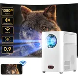 Mini Beamer, Elektrischer Fokus Beamer Heimkino,17000Lux Intelligenter Augenschutz Tragbarer, Max 250" Dual Hi-Fi Smart Beamer Lautsprecher 0.9kg Bluetooth Beamer Heimkino Handy