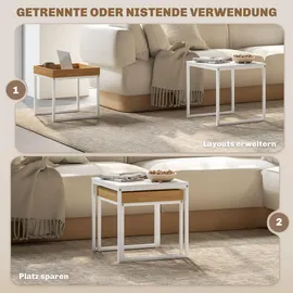 Homcom 2er-Set Couchtisch, Eckiger Beistelltisch, mit Stahlgestell bis 30kg - Weiß