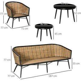 Outsunny Polyrattan Gartenmöbel Set 5-teiliges mit Sofa Kissen