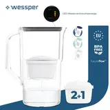 Wessper 3,3 l Wasserfilterkrug mit LED-Zähler Kompatibel mit Brita Maxtra | Set aus 3 Wasserfilterkrug + Wasserfilterkartusche - Schwarz