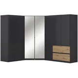 Rauch Möbel Eckkleiderschrank, Grau, Eiche Artisan, 8 Fächer, 2 Schubladen, 208x197x253 cm, Blauer Engel, Goldenes M, BQ - Bündnis für Qualität, Made in Germany, Schrankfront mit Spiegel, Schlafzimmer, Kleiderschränke, Eckschränke