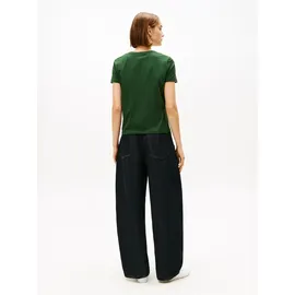 Tommy Hilfiger Damen T-Shirt Kurzarm Script Regular Fit, Grün (National Forest), XS - XS