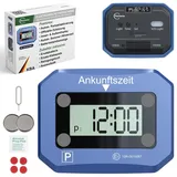fouraces elektronische Parkscheibe - mit Ersatz Batterie, automatisch Sommer/Winterzeit, Zulassung des Kraftfahrtbundesamtes - automatische Parkuhr fürs Auto, blau, Digitale Park Uhr