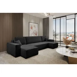 m-punkt Wohnlandschaft U-Form COMO Cord mit Bett Sofa Schlafsofa Ottomane - Schwarz