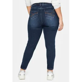 sheego Jeansjeggings SHEEGO, Damen, Gr. 50, Normalgrößen, blau (dunkelblau denim), 76% Baumwolle, 22% Polyester, 2% Elasthan, unifarben, lang, Jeans