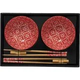 Jade Temple Schalen Set für 2 Personen 8-teilig aus Porzellan rot/weiß