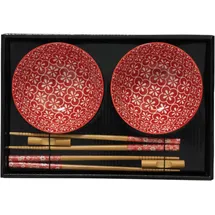 Jade Temple Schalen Set für 2 Personen 8-teilig aus Porzellan rot/weiß