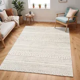 livabliss Madrid Wohnzimmer, Boho großer Schlafzimmer 150x213 cm für Esszimmer, mit geometrischem Muster, Skandinavischer Wohnzimmer modern in Elfenbein und Hellgrau