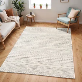 livabliss Madrid Wohnzimmer, Boho großer Schlafzimmer 150x213 cm für Esszimmer, mit geometrischem Muster, Skandinavischer Wohnzimmer modern in Elfenbein und Hellgrau