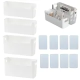 4 Stück Weiß Aufbewahrungsbox Kunststoff mit Klebeband,25x 8 x9.5 cm /2er,25x 8 x13.5 cm/2er Eng Aufbewahrung Klein Aufbewahrungskorb Boxen Organizer Box Körbe Aufbewahrung für Küchen Badezimmer