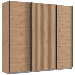 Schwebetürenschrank WIMEX "Andorra by fresh to go", braun (artisan eiche nachbildung, akustikpaneel optik artisan eiche nachbildung), B:250cm H:216cm T:65cm, Spanplatte, Schränke, Mit 3D-Leisten für Akustikpaneel-Optik