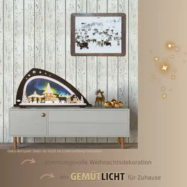 Weigla Schwibbogen Weihnachten Polarlicht, Lichterbogen aus Holz - Acryl, Made in Germany", braun, B:66cm H:33,8cm T:6cm, Holzwerkstoff, Schwibbögen, Erzgebirge I Motiv unterm I LED I Größe 66 x 33,8 x 6 cm I Inklusive Beleuchtung I beleuchtete