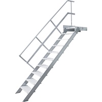 Treppenleiter Hymer stationär mit Podest 9 Stufen 1000 mm 45° Treppenneigung 45° serienmäßig mit einem Handlauf, links