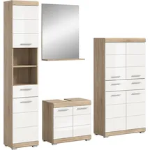 WELLTIME Badmöbel-Set "Siena, 4 teilig, bestehend aus:", weiß (eiche sonoma hell nb, weiß hochglanz mdf tz), B:186cm H:191cm T:34cm, Holzwerkstoff, MDF, Kastenmöbel-Sets, Badmöbel-Set, Hochschrank, Waschbeckenunterschrank, Badspiegel, Midischrank
