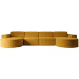 altdecor Ecksofa in U-Form Corner Sofa Bett Eckcouch Couch L-Form Wohnlandschaft Cauchsofa MARI-U2-384x165x78 cm Senfgelb