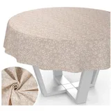 ANRO Tischdecke aus Stoff mit Blumen Pflanzen wasserabweisend Tischtuch Tischwäsche (Einzelstück 1-tlg), mit Acryl Beschichtung beige Rund | Ø 120 cm x 120 cm x 120 cm x 0.31 mm