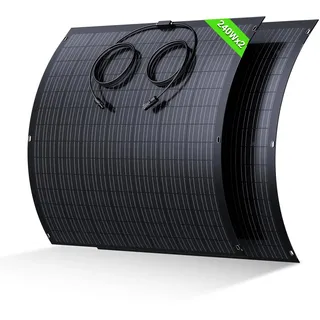 BATENORY 480W Solarpanel Flexibel Monokristallines Solarpanel, 2X 240W Solarmodul mit 3 m Solarkabel, 6-Loch-Montage IP67 Wasserdicht 21V/11A Solarpanel für Balkonkraftwerk, RV, Camping,0% MwSt