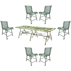 Casa Padrino Jugendstil Schmiedeeisen Garten Möbel Set Antik Grün - 1 Jugendstil Garten Esstisch & 6 Jugendstil Garten Stühle - Barock & Jugendstil Gastronomie & Garten Möbel
