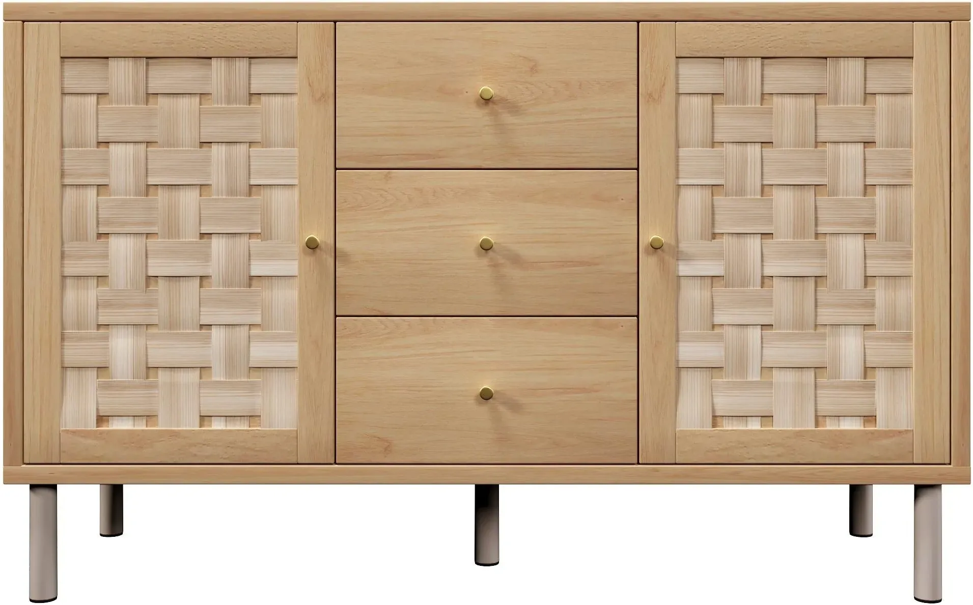 Landhaus-Kommode mit 2 Türen, 3 Schubladen und höhenverstellbaren Einlegeböden, 120x40x70 cm, Naturfarbe