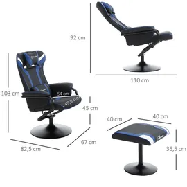 Vinsetto Relaxsessel mit Hocker, Fernsehsessel, Spiel-Stil, Gamingstuhl mit Liegefunktion, 130° neigbar, für Videoraum, Freizeitraum, Dunkelblau+Schwarz, 67 x 82,5 x 103 cm Wohnzimmer, Sessel, Relaxsessel