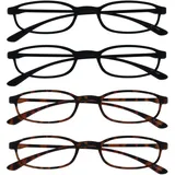 OPULIZE Fly 4er-Pack Taschengröße Super Licht Lesebrille Matt Schwarz Braun Herren Damen Lesehilfe RRRR67-1122 +1,00