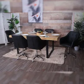 Mendler Esszimmerstuhl HWC-L92, Küchenstuhl Stuhl mit Armlehne, drehbar höhenverstellbar Metall Kunstleder schwarz